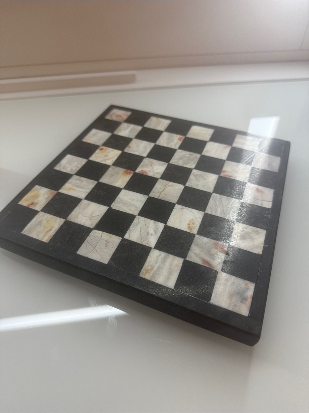 Source Unknown Black and White Marble Inlay Chess Board